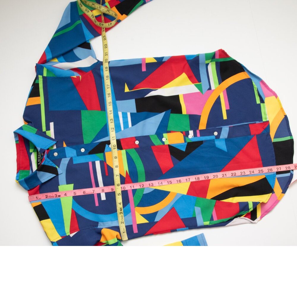 Ralph Lauren Crepe Shirt Abstract Print Blouse Colorful Polo Black Size Small - Picture 6 of 6
